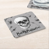 Griezelige schedel en spinnen kartonnen onderzetters (Schuin)