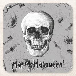 Griezelige schedel en spinnen kartonnen onderzetters