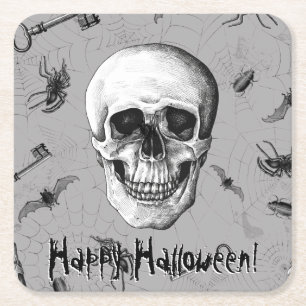 Griezelige schedel en spinnen kartonnen onderzetters