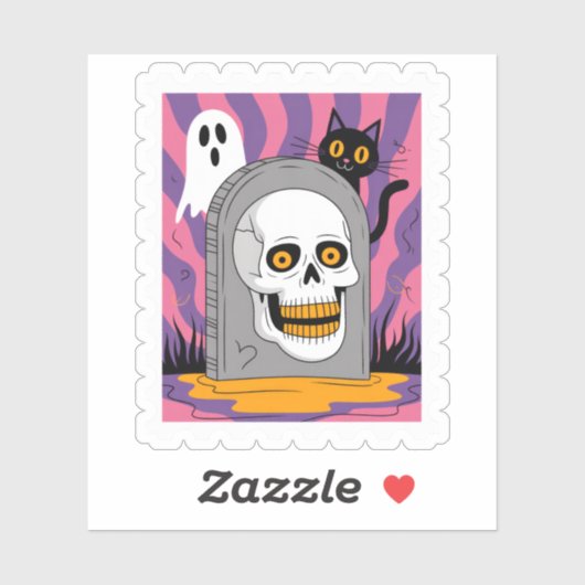 Griezelige Schedel Grafsteen Halloween Postzegel Sticker (Vel)