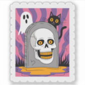 Griezelige Schedel Grafsteen Halloween Postzegel Sticker (Voorkant)