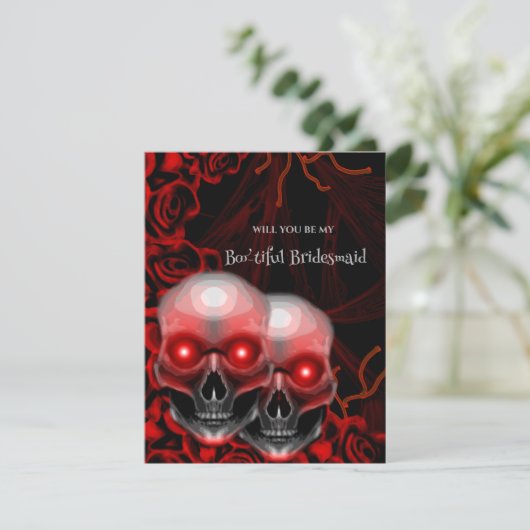 Griezelige schedel Halloween bruidsmeisje voorstel Kaart (Staand voorkant)