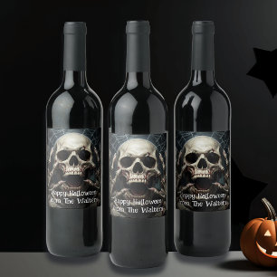 Griezelige Schedel Halloween Gotische Gepersonalis Wijn Etiket