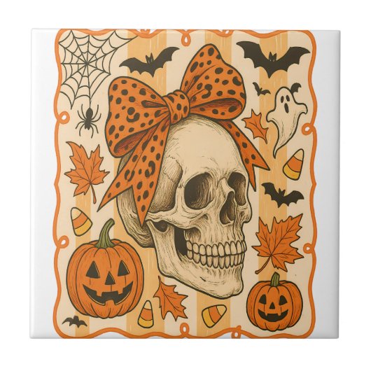 Griezelige Schedel Halloween Tegeltje (Voorkant)