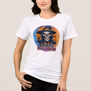Griezelige Schedel Heks Halloween Kunst-88888 Tri-Blend Shirt