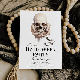 Griezelige Schedel in Handen Halloween Feest Kaart