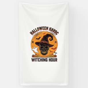 Griezelige Schedel Maan Vintage Halloween Heksenho Spandoek