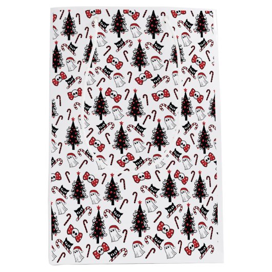 Griezelige schedel spook en vampier kat medium cadeauzakje (Voorkant)