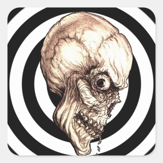 GRIEZELIGE SCHEDEL VIERKANTE STICKER (Voorkant)