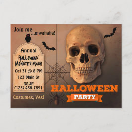 Griezelige Schedel, Vleermuizen en Spin Halloween Uitnodiging Briefkaart