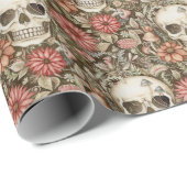 Griezelige Schedels & Rode Bloemen Cadeaupapier (Rol Hoek)