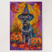 Griezelige Schnauzer-hond Halloween Heks en Pompoe Legpuzzel (Verticaal)