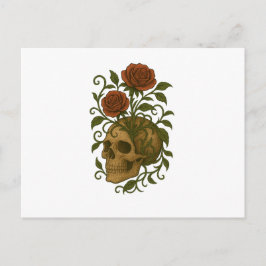Griezelige Schoonheid – Schedel en Rozen Halloween Briefkaart