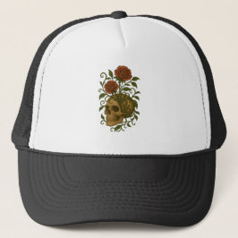 Griezelige schoonheid Schedel en Rozen Halloween K Trucker Pet