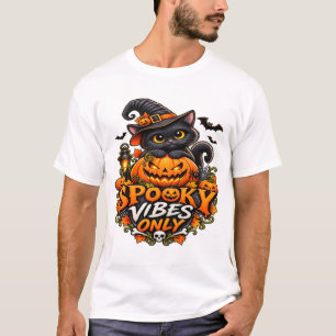 Griezelige Sfeer Alleen – Cute Zwarte Kat Hallowee T-shirt