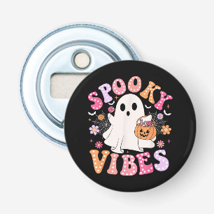 Griezelige Sfeer Geest Retro Groovy Halloween Button Flesopener