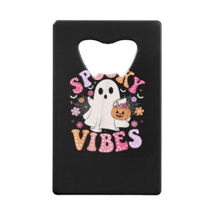 Griezelige Sfeer Geest Retro Groovy Halloween Creditkaart Flessenopener