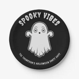 Griezelige Sfeer Knuffel Geest Halloween Zwart En  Papieren Bordje