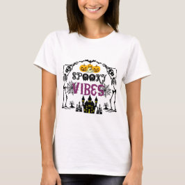 Griezelige Sfeer Skeletten Schedels Spinnenwebben T-shirt