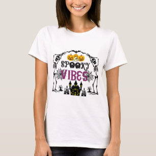 Griezelige Sfeer Skeletten Schedels Spinnenwebben T-shirt