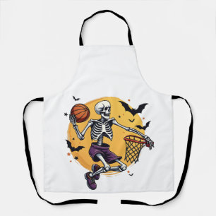 Griezelige Skelet Dunkende Basketbal Kerhof Hallo Schort