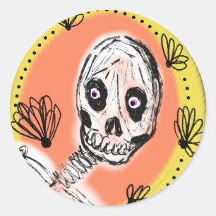 Griezelige Skelet Halloween Doodle Ronde Sticker