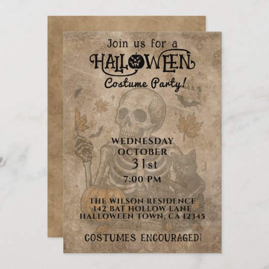 Griezelige Skelet Halloween Feest Uitnodiging (Voorkant / Achterkant)