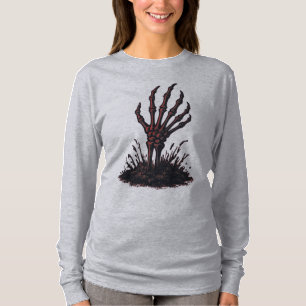Griezelige skelet hand die uit de grond reikt t-shirt