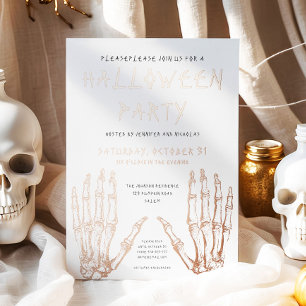 Griezelige Skelet Handen Halloween Feest Roze Goud Folie Uitnodiging