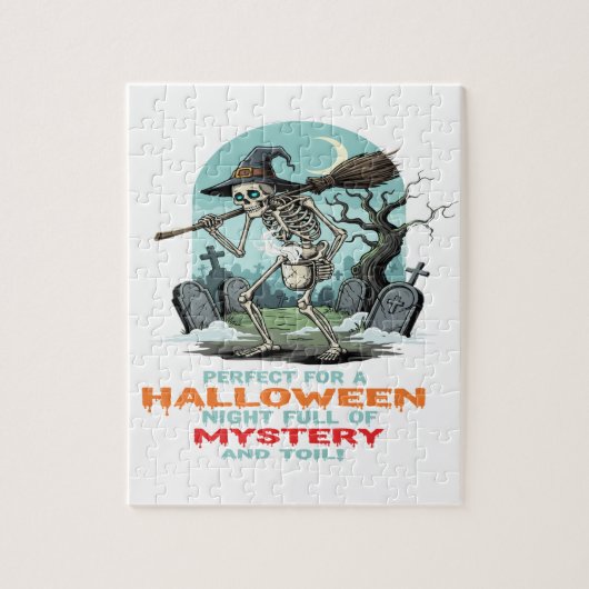 Griezelige Skelet Heks – Halloween Kerkhof Advent Legpuzzel (Verticaal)