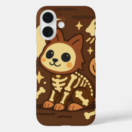 Griezelige Skelet Kat en Geest iPhone 16 Hoesje