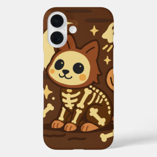Griezelige Skelet Kat en Geest iPhone 16 Hoesje
