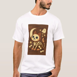 Griezelige Skelet Kat en Geest T-Shirt