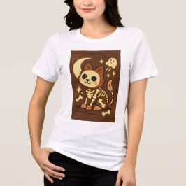 Griezelige Skelet Kat en Geest T-Shirt