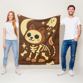 Griezelige Skelet Kat en Geest Wollen Deken