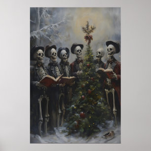 Griezelige Skelet Kerstliedjes Zangers Kunst Print
