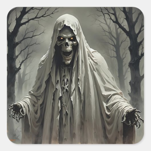 Griezelige Skelet Man Vierkante Sticker (Voorkant)