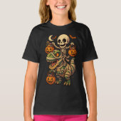 Griezelige Skelet & Mummie T-Rex Halloween Ontwerp T-shirt (Voorkant)