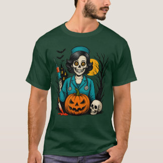 Griezelige Skelet Verpleegster Halloween Kostuum v T-shirt