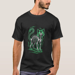 Griezelige Skeletkat met Gloeiende Ogen T-shirt
