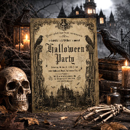 Griezelige Skeletten Ravens Geheime Huis Halloween Kaart
