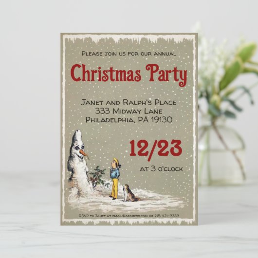 Griezelige sneeuwpop kerstfeest  kaart (Staand voorkant)