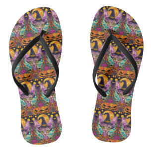Griezelige Sphynx Kat Halloween Heks En Pompoen Teenslippers