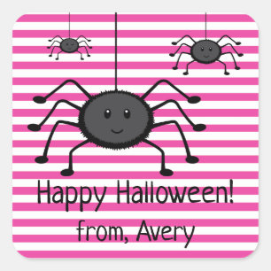 Griezelige Spinnen Roze Strepen Halloween Sticker