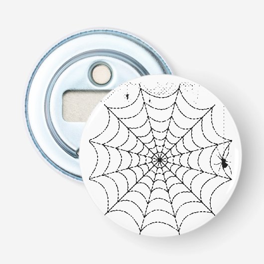 Griezelige Spinnenweb Halloween Button Flesopener (Voorkant)