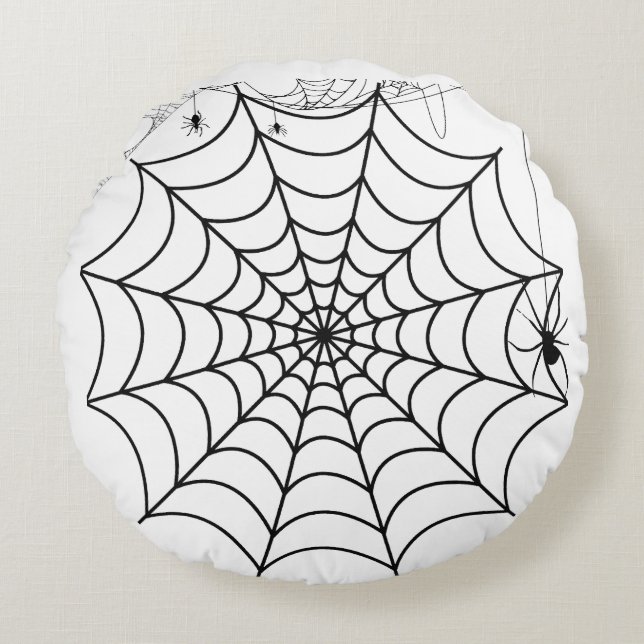 Griezelige Spinnenweb Halloween Rond Kussen (Voorkant)