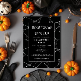 Griezelige Spinnenweb Zwart & Witte Halloween Fees Kaart