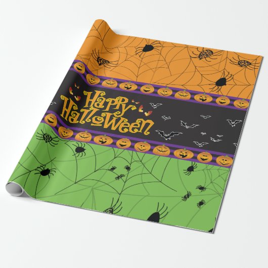 Griezelige spinnenwebben voor Halloween Cadeaupapier (Uitgerold)