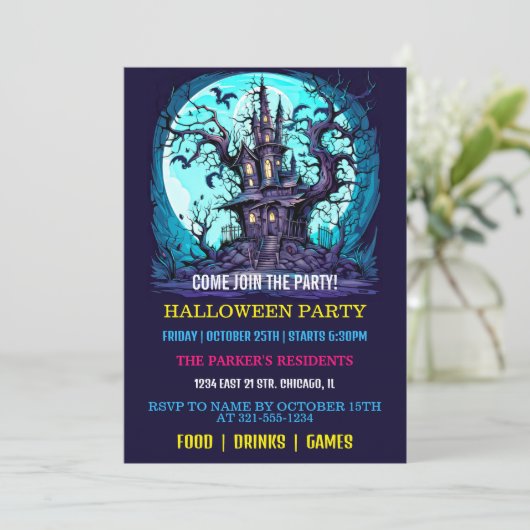 Griezelige Spoken Manor Halloween-feest Uitnodigin Kaart (Staand voorkant)