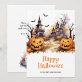 Griezelige Spokenhuis Pompoenen Fijne Halloween Ka Feestdagenkaart (Voorkant / Achterkant)
